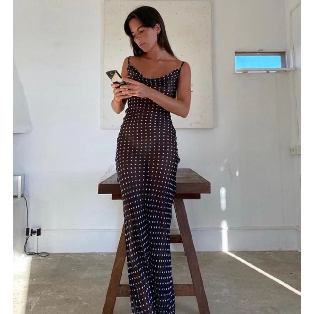 Black sheer maxi polka dot dress - super sexy